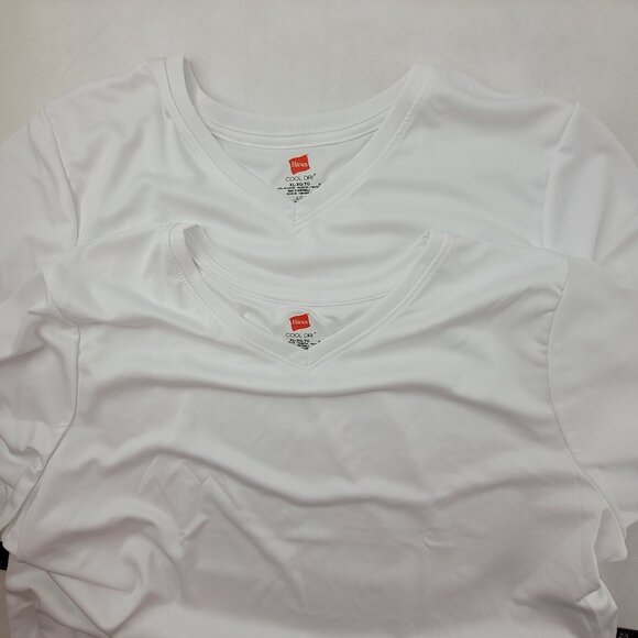 2 pack Hanes Cool Dri T-Shirt Women's XL White V Neck pack of 2 - Picture 1 of 6